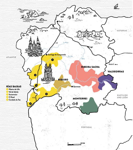 Weinbau Karte Rias Baixas
